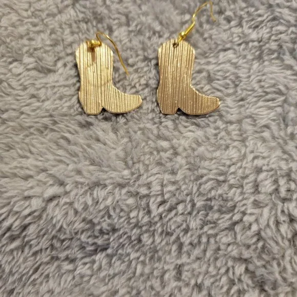 Cowgirl Boot Earrings Brown Pink Gold Tone Western Rodeo Dangle Drop E91E - Picture 3 of 3